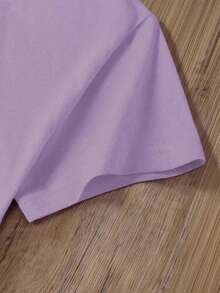 Women's Oversized Purple Summer T-Shirt With Floral Print And The Phrase "I Don't Care Thanks". Casual Short-Sleeved Purple T-Shirt With A Fun Phrase, Ideal For Youthful Looks. - YH500-紫色 - 查看 5