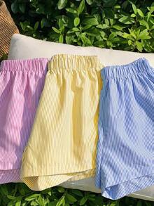 Conjunto de shorts de mujer con estampado de rayas multicolor tejidas - Multicolor 3 - Ver 2