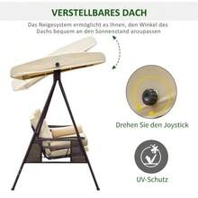 3-Seater Swing With Canopy, Beige And Brown, 121 X 208 X 172 Cm - Beige - View 4