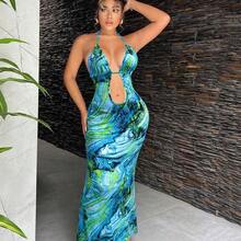 Sexy Watercolor Floral Print Dress With Backless Cutout Detail, Suitable For Dates, Gatherings, Birthday Parties, Holidays, Beach Vacations, Spring/Summer,Summer Dresses For Women - Marrón - Ver 8