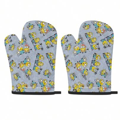 Guante de horno con estampado de Minions, guante de cocina gris resistente al calor para horno, microondas, vaporera, ollas y sartenes calientes, protege las manos de los utensilios de cocina calientes