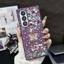 1pc PC Hard Shell Pearl Butterfly Rhinestone Phone Case Compatible With Samsung Galaxy Z Fold 8 Ultra 7 6 5 4 3 5G - Purple - View 4