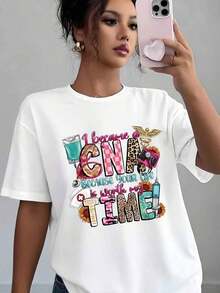 Me hice enfermera porque tu vida vale mi tiempo. Camiseta casual estampada para mujer, suave y cómoda, regalo para el Día de la Enfermera, Navidad, cumpleaños. Blusa, camisa > Hermosa. - Blanco - Ver 5