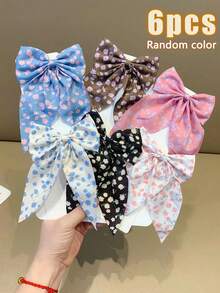 VBOOR 6pcs Korean Style Sweet Bowknot Hair Clips, Floral Fresh Design - Multicolor - View 11