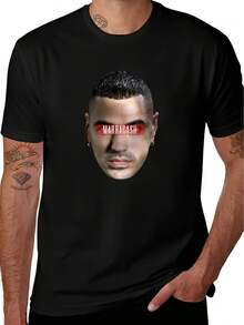 Unisex Pure Cotton T-Shirt, Men's & Women's Marracash Red, Geometric Design, Unisex, 100% Cotton, Soft, All-Season Casual Streetwear, Essential, All-Match, All-Season Style, Affordable, Daily Wear & Perfect Gift For Fans And Friends, Summer T-Shirt, Summer Clothes For Women, Men's Summer Outfit, Women's Shirt, Creative Design, Outdoor Play, Cool Style, Fun Design, Great For Outdoor Play - Black - View 5