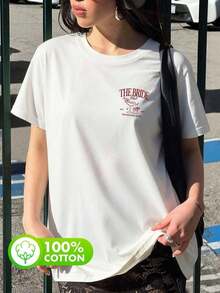 Women's 100% Cotton T-Shirts With Bride Club Print, Round Neck, Short Sleeve, Summer Casual, White - 白色 - 查看 3