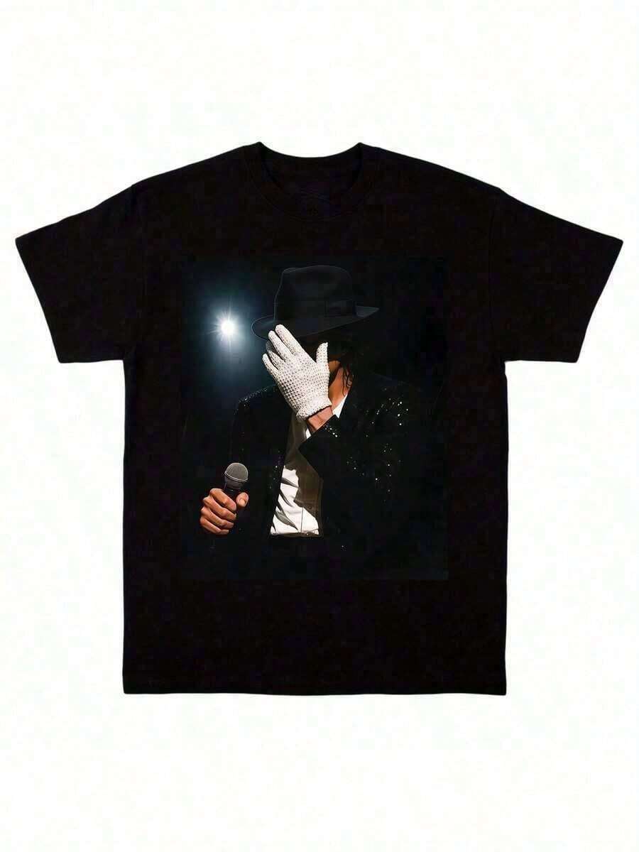 1pc King Of Pop T-Shirt, Classic Glove, 100% Cotton, Vintage 90s Graphic Tee, Unisex Urban Y2K Style For Men And Women, Ideal Gift For King Of Pop Fans - 黑色2 - 查看 1