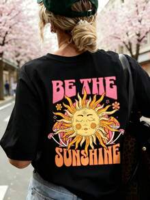 Women's Short-Sleeved T-Shirt, Vintage Style With Letter And Graffiti Print, Comfortable, Breathable, Loose And American Hippie Style, Suitable For The Cherry Blossom Season In Spring, Outdoor Music Festivals, City Walks, Park Visits And Light Summer Vacation. - 黑色 - 查看 5