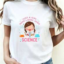 1 Piece Women's Funny T-Shirt With Lab Coat And Beaker Print, Science And Technology Teacher Clothing, Casual Lightweight Shirt, Scientist Outfit, Ideal Gift For Women In The Science And Technology Field, Women's Printed Crew Neck T-Shirt For All Seasons - 白色 - 查看 6