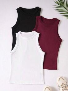Top ajustado de cuello redondo informal para mujer - Color caoba - Ver 6