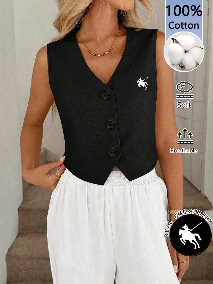 Chaleco negro, chaqueta fina, blusa de oficina para mujer - Negro - Ver 1