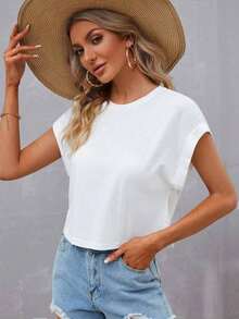 LUNE Camiseta de Manga Murciélago con Cuello Redondo, Casual - Blanco 2 - Ver 10
