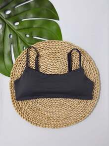 Simple Bikini Top With Thin Straps, Removable Padding, And Separate Adjuster, Polyamide - Grey - View 4