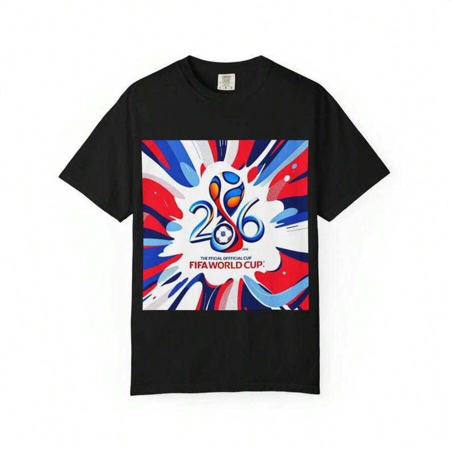 Camiseta Unisex de Algodón Puro, Cuello Redondo, Holgada, Estilo Casual, para la Copa Mundial de Fútbol de Norteamérica Verano 2026 - Negro - Ver 1