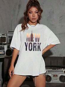 Camiseta unisex de manga corta 100% algodón con estampado de paisajes y letras y hombros caídos |         Camiseta Casual de Moda con Cuello Redondo y Manga Corta |         Ropa Urbana Retro Vintage de Talla Grande Y2K |         Ropa de Tallas Grandes para Mujer para Todas las Temporadas - Ropa Diaria Universitaria para Hombres y Mujeres 100% Algodón - Blanco - Ver 6