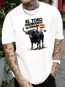 Camiseta de hombre estampada con la vaca Ferdinand española Esta camiseta estampada es muy adecuada para la práctica de baloncesto Tiene cuello redondo y mangas cortas lo que lo hace perfecto para la moda urbana y el gimnasio Es un artículo esencial para las salidas de verano de los hombres a la playa playeras de hombre ropa de hombre - Blanco - Ver 2