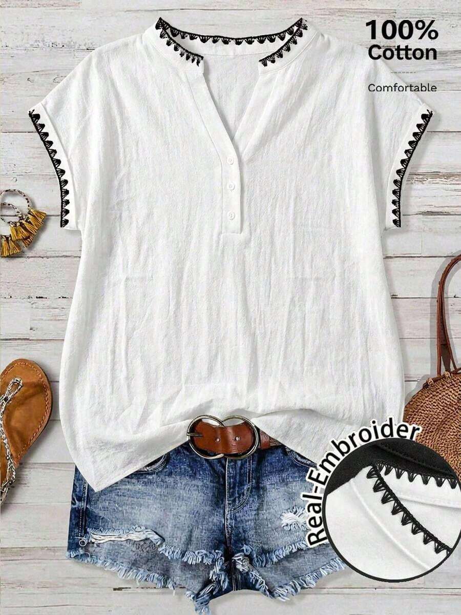 Camisa negra minimalista y casual para mujer, adecuada para el verano - Multicolor - Ver 1