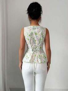 Blusa elegante sin mangas para mujer con diseño de tiras cruzadas en la espalda, talla estándar - Multicolor 4 - Ver 2