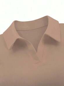 Camiseta de manga corta minimalista de unicolor para mujer, uso casual de todos los días - Marrón - Ver 3