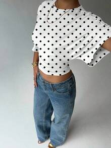 Blusa de verano para mujer con diseño de manga murciélago, cuello redondo, fruncido y estampado floral de tinte de agua en tonos cálidos, ideal para playa/vacaciones, un look casual, minimalista y elegante - Blanco y Negro - Ver 6