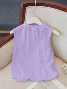 Blusa blanca elegante sin mangas, de cintura elástica y cuello suelto con cordón, de tejido texturizado, para mujer, para primavera/verano.Blusas y tops para mujer de cuello cerrado, blusas casuales y modernas para el verano - Púrpura malva - Ver 6