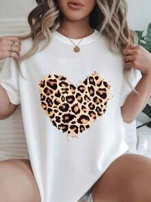 Women's Vintage Style Short Sleeve Casual T-Shirt - Leopard Heart Print On White T-Shirt, Round Neck, Summer Top, Machine Washable, Women's T-Shirts, Casual Outfit, Modern Style, Comfortable Fit

BlackFashion - 白色 - 查看 7