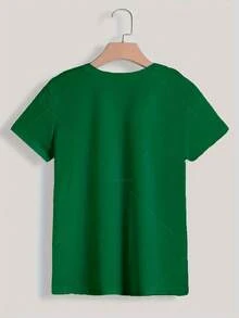 Classic Plus Size - Women's T-Shirt With Modern Prints, Featuring Colorful Butterfly And Flower Designs, Perfect For A Casual Summer Look. This Short-Sleeved, Crew-Neck T-Shirt Is Ideal For Summer And Fall, Making It A Great Gift For Thanksgiving And Christmas. Best Seller - 綠色 - 查看 3