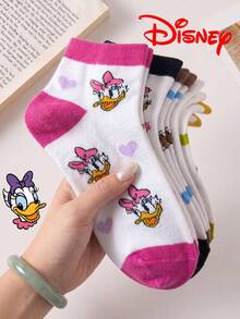 Disney 10/5/1 双迪士尼卡通短袜礼品，夏季女袜米妮印花袜，迪士尼船袜米妮、黛西、奇奇和蒂蒂，舒适透气时尚女袜，可爱少女风透气百搭白色袜子 - 彩色 - 查看 1