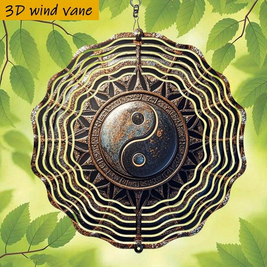 1 pieza Escudo redondo de 10 pulg.*10 pulg. con diseño 3D rústico de Yin Yang Tai Chi, con gancho giratorio de 360° para hacer un móvil creativo DIY (no incluye el colgante), estilo aleatorio - A - Ver 1
