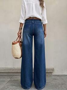 Women's Casual Straight Leg Washed Blue Jeans, Comfortable And Versatile For Daily Wear Spring - Dark Wash - View 4