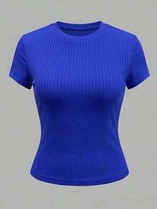 1 pieza Camiseta de manga corta informal de unicolor para mujer - Multicolor 3 - Ver 5