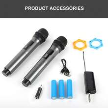Wireless Microphone Dual Mic, 2 Pack Handheld Dynamic Mic System With Rechargeable Receiver, 1200mAh Battery, 50-80m Long Range, Cardioid Pickup, Plug And Play For Karaoke Speaker Amplifier PC Church Wedding Party - Silver - View 11