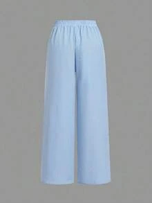 2 piezas/Set Pantalones casuales sueltos de rayas de colores pastel de verano para mujer, pantalones anchos, pantalones de pierna ancha con cordón en la cintura, pantalones de pierna ancha a rayas, pantalones a rayas de verano, pantalones par - Multicolor 3 - Ver 9