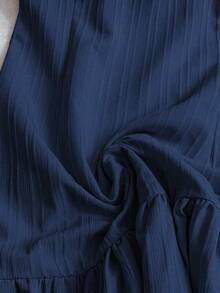Vestido casual mini de mujer con tirantes de amarre, espalda descubierta, sin mangas, corte evasé y dobladillo con volantes - Azul 2 - Ver 6