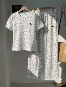 2 piezas Conjunto de top de manga corta con estampado floral bordado falso y rayas y pantalones a rayas, atuendo casual adecuado para el uso diario, citas, fiestas, otoño/invierno/verano, Navidad, Año Nuevo, Acción de Gracias, fiestas, bodas, - Multicolor 9 - Ver 5