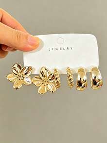 6/18pcs Fashion New Earring Set, Suitable For Daily And Festival Wear, Made Of ABS Resin With UV Plated Non-Fading, Low Allergy Earring Set - Gold - View 2