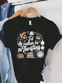 Playera minimalista moderna2026 Summer ClothesArtsadd I'd Rather Be Thrifting Shirt, Gift For Antique Lover, Thrift Aesthetic Graphic Tee, Love Shopping Fit, Bique Gifts Unisex Oversize Spring And Summer Casual Crew Neck Cotton T- Shirt, Super Soft, Summer Breathable Tee- Perfect Easter , Regalo del Día de San Valentín, Día de la Madre para mamá, pareja, familia y amigos. Ropa holgada y cómoda de verano para mujer. Tops para mujer. - 7-negro - Ver 8