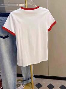 Camiseta de cuello redondo con estampado de leopardo vintage clásico y casual para mujer, adecuada para el verano - Blanco - Ver 2