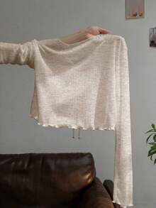Vestido camisero con adorno de encaje, chaqueta de punto de manga larga para mujer, protección solar de verano - Marrón Mocha - Ver 2