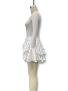 Women's International Autumn Long Sleeve Bell Sleeve Dress With Simple Buttons, Fitted With Ruffles, Elegant - 白色 - 查看 7