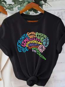 Stylish Everyday T-Shirt - Women's Psychology-Themed Graphic Tee - Soft Black T-Shirt With Neuroscience Design (Central Nervous System, Frontal Lobe) - Suitable For Psychologists, Neuroscientists, And Education Professionals - Machine Washable For Everyday Wear - Casual Crew Neck T-Shirt With Fun Text Print, Durable Construction, Short Sleeves, A Must-Have For Science Enthusiasts - Chic And Fashionable T-Shirt - 黑色 - 查看 7
