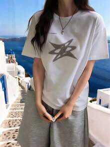 Limited EditionCamiseta divertida Camiseta conmemorativa-shirts Women's Letter Print-shirts Oferta limitada en tiempo limitado Diseño minimalista y artístico, camiseta de manga corta con estampado de letras inglesas a para mujer, nuevo estilo veraniego, moderna y versátil, cuello redondo holgado, top estilo Y2K. Oferta relámpago. Nuevo modelo 2026 Muy buena calidad para todas las estaciones YBAILightweight Cotton - Blanco - Ver 2