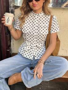 French Style Waist Cincher Belt Shirt For Women, Slimming Waist, Versatile Blouse For Summer White - White - View 1