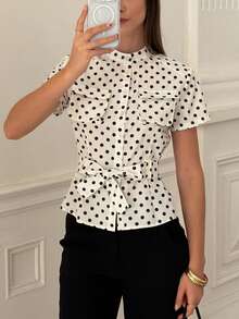 French Style Waist Cincher Belt Shirt For Women, Slimming Waist, Versatile Blouse For Summer White - White - View 2