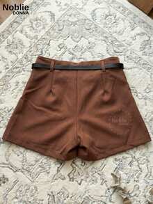 Set Of 3 Women's High-Waisted Tailored Shorts With 1 Belt - 1 BLACK 1 WINE 1 BROWN - View 5