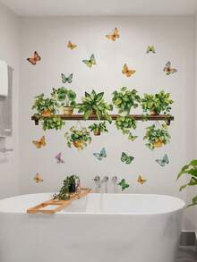 Watercolor Green Plant & Butterfly Wall Stickers, Self-Adhesive Waterproof Grease-Proof, Mori Style, Ins Aesthetic, Living Room Bedroom Bathroom Rental Renovation, Fresh Atmosphere Decor - Wall Stickers - View 13