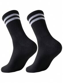 5 pares de calcetines tipo tripulación para hombres, calcetines de algodón transpirables con diseño de rayas, resistentes al olor, aptos para primavera/verano, diseño unisex, sencillo y versátil, calcetines blancos de talla grande - Multicolor - Ver 6