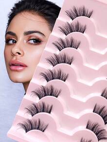ENCHUW 8 Pairs False Eyelashes Fluffy Lashes With Clear Band Faux Mink Lashes Fake Eyelashes Curling Strip Lashes For Daily Wear - Black - View 1