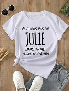 Camisetas gráficas divertidas de estilo francés, camiseta de manga corta para mujer, 100% algodón. Blusas Bonito 100% Algodón - Blanco - Ver 1