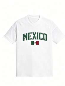 Playera de Fútbol Mujer México Bandera Nacional - Ropa para Aficionados al Fútbol Mexicano - Blanco - Ver 2